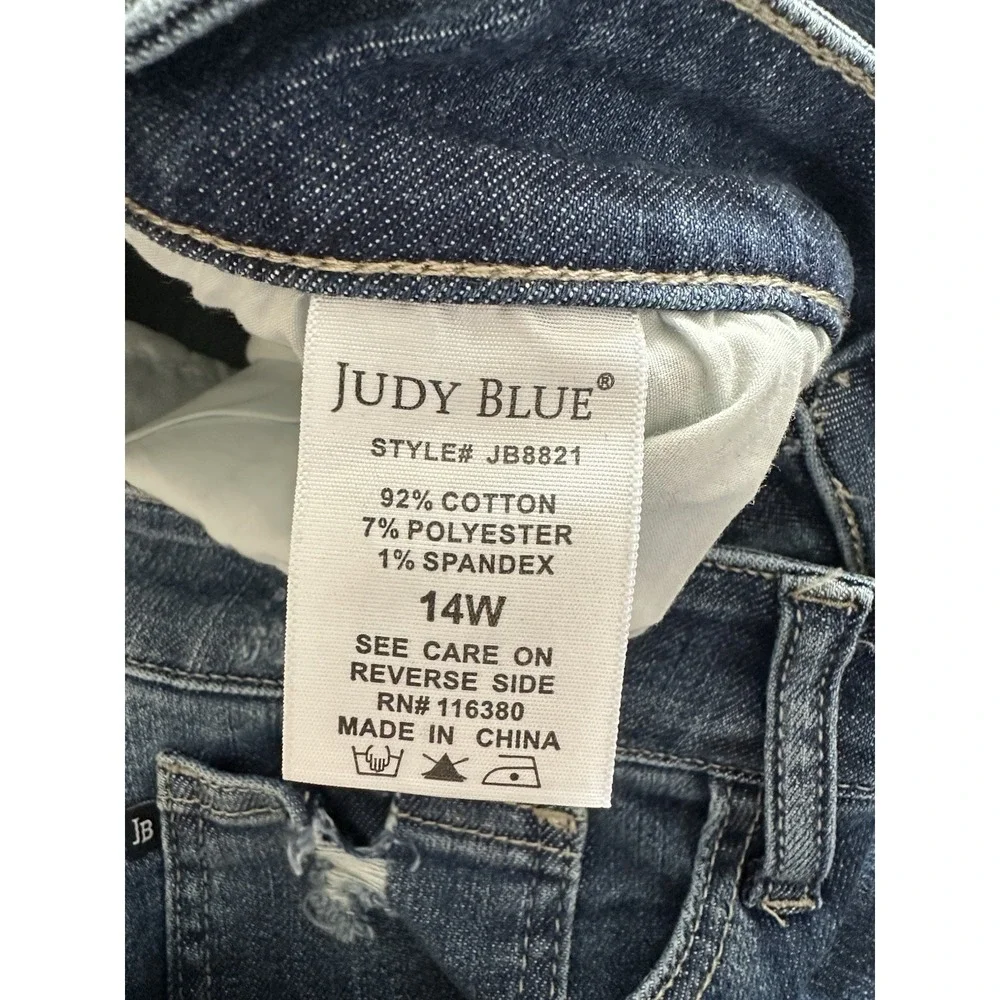 Judy‎ Blue Womens 14W Skinny Jeans Distressed Raw Hem Stretch Denim Blue Casual